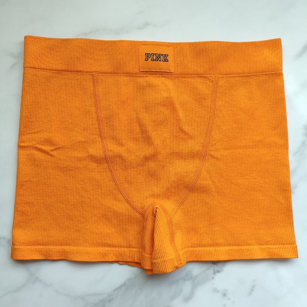 NWT PINK VICTORIA'S SECRET SEAMLESS RIB BOXER BRIEF PANTY IN TANGELO ORANGE SZ S